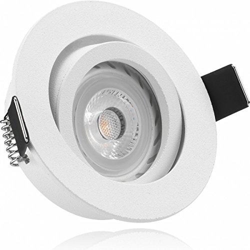LEDANDO LED Einbaustrahler Set Weiß matt mit LED GU10 Markenstrahler 7W - warmweiss - 30° Abstrahlwinkel - schwenkbar - 50W Ersatz - A+ - LED Spot 7 Watt - Einbauleuchte LED rund von LEDANDO