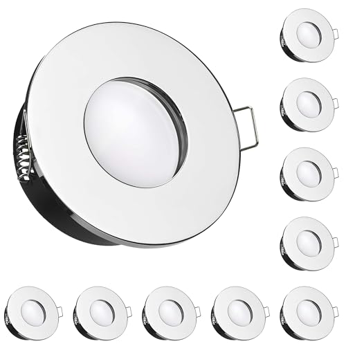 LEDANDO 10er IP65 LED Einbaustrahler Set Chrom mit LED GU10 Markenstrahler 5W DIMMBAR - warmweiss - 110° Abstrahlwinkel - Feuchtraum/Bad - 35W Ersatz - A+ - LED Spot 5 Watt rund von LEDANDO