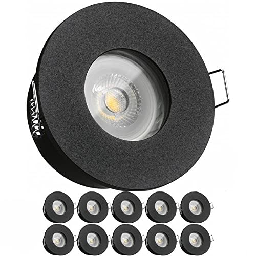 LEDANDO 10er IP65 LED Einbaustrahler Set Schwarz mit LED GU10 Markenstrahler 7W - warmweiss - 30° Abstrahlwinkel - Feuchtraum/Bad - 50W Ersatz - A+ - LED Spot 7 Watt - Einbauleuchte rund von LEDANDO