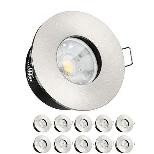 LEDANDO 10er IP65 LED Einbaustrahler Set Silber gebürstet mit COB LED GU10 Markenstrahler 7W DIMMBAR - warmweiss 3000K - 40° Abstrahlwinkel - Feuchtraum/Bad - 50W Ersatz - COB LED Spot 7 Watt von LEDANDO