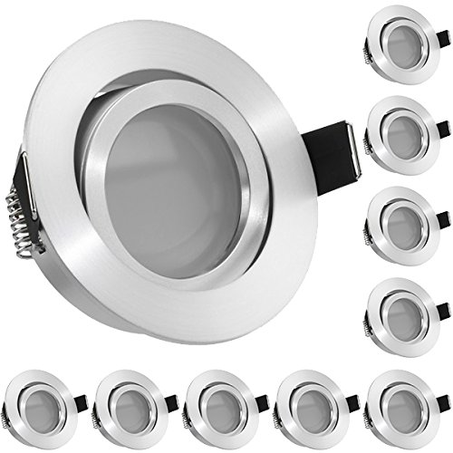 LEDANDO 10er LED Einbaustrahler Set Aluminium matt mit 5W LED GU10 Leuchtmittel - Dimmbar - warmweiss - Schwenkbar von LEDANDO