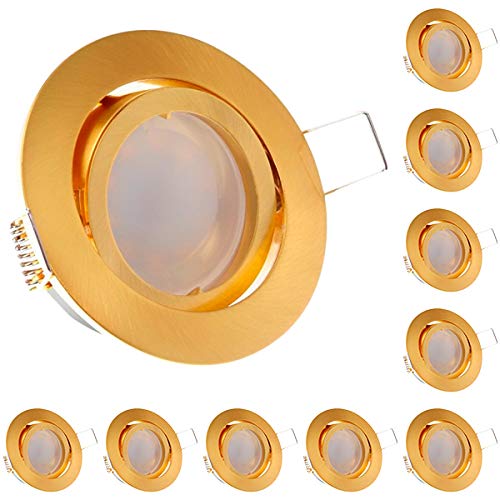 LEDANDO 10er LED Einbaustrahler Set Gold mit LED GU10 Markenstrahler 5W DIMMBAR - warmweiss - 110° Abstrahlwinkel - schwenkbar - 35W Ersatz - A+ - LED Spot 5 Watt - Einbauleuchte LED rund von LEDANDO