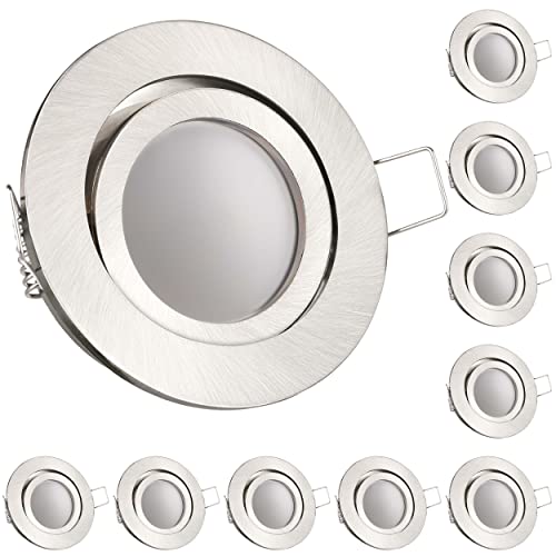 LEDANDO 10er LED Einbaustrahler Set Silber gebürstet mit LED GU10 Markenstrahler 5W DIMMBAR - warmweiss - 110° Abstrahlwinkel - schwenkbar - 35W Ersatz - A+ - LED Spot 5 Watt - Einbauleuchte LED von LEDANDO