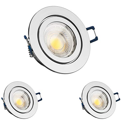 LEDANDO 3er IP44 LED Einbaustrahler Set GU10 in chrom mit 5,5W LED dimmbare Farbtemperatur 1800-3000K warmweiß - 50W Ersatz - rund - Badezimmer von LEDANDO