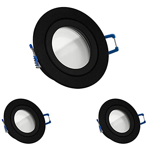 LEDANDO 3er IP44 LED Einbaustrahler Set GU10 in schwarz mit 5W LED 3000K warmweiß - dimmbar - rund - Badezimmer von LEDANDO