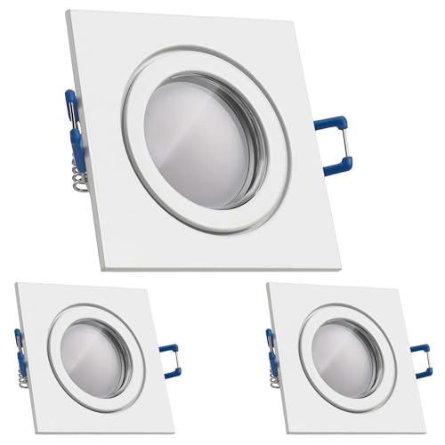 LEDANDO 3er IP44 LED Einbaustrahler Set Weiß mit LED GU5.3 / MR16 Markenstrahler 5W - warmweiss - Feuchtraum/Badezimmer - LED Spot 5 Watt - Spritzwasserschutz von LEDANDO
