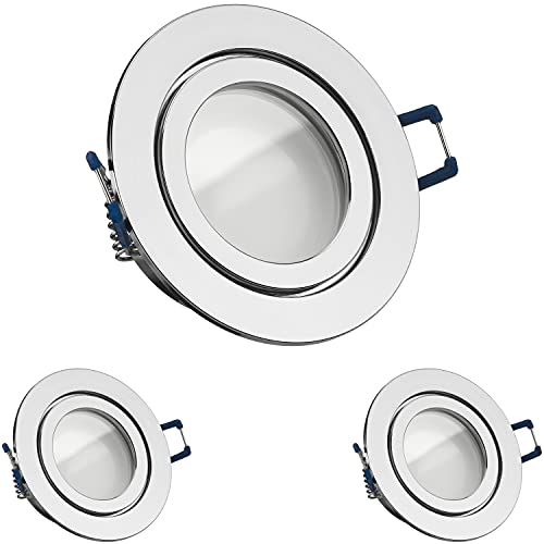 LEDANDO 3er IP44 LED Einbaustrahler Set extra flach in chrom mit 5W Leuchtmittel 4000K neutralweiß - 120° Abstrahlwinkel - 35W Ersatz - rund - Badezimmer von LEDANDO