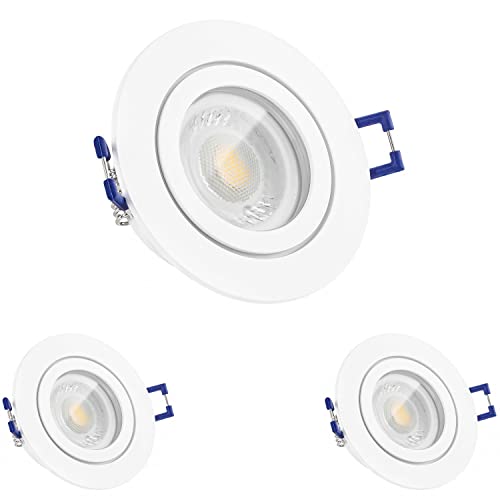 LEDANDO 3er IP44 LED Einbaustrahler Set extra flach in weiß matt mit 5W Leuchtmittel 2700K warmweiß - dimmbar - 38° Abstrahlwinkel - 50W Ersatz - rund - Badezimmer von LEDANDO