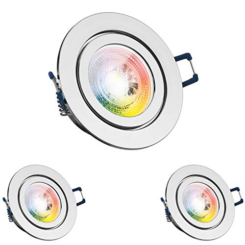 LEDANDO 3er IP44 RGB LED Einbaustrahler Set GU10 in chrom mit 3W LED 11 Farben + Warmweiß - inkl. Fernbedienung - dimmbar - rund - Badezimmer von LEDANDO