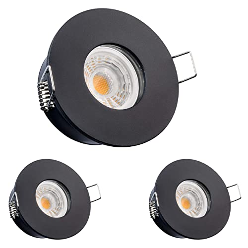 LEDANDO 3er IP65 LED Einbaustrahler Set Schwarz mit COB LED GU10 Markenstrahler 7W DIMMBAR - warmweiss 3000K - 40° Abstrahlwinkel - Feuchtraum/Bad - 50W Ersatz - COB LED Spot 7 Watt rund von LEDANDO