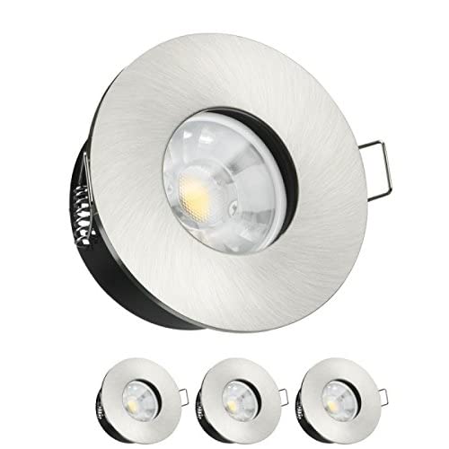 LEDANDO 3er IP65 LED Einbaustrahler Set Silber gebürstet mit COB LED GU10 Markenstrahler 7W DIMMBAR - warmweiss 3000K - 40° - Feuchtraum/Bad - COB LED Spot 7 Watt rund von LEDANDO