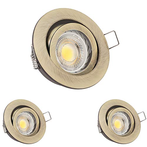 LEDANDO 3er LED Einbaustrahler Set GU10 in gold/messing mit 5,5W LED dimmbare Farbtemperatur 1800-3000K warmweiß - 50W Ersatz - rund von LEDANDO