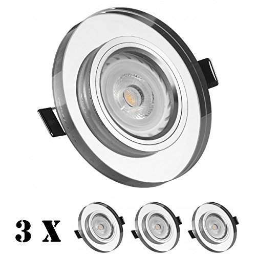 LEDANDO 3er LED Einbaustrahler Set Weiß Kristall mit LED GU10 Markenstrahler 7W - warmweiss - 30° Abstrahlwinkel - 50W Ersatz - A+ - LED Spot 7 Watt - Einbauleuchte LED rund von LEDANDO