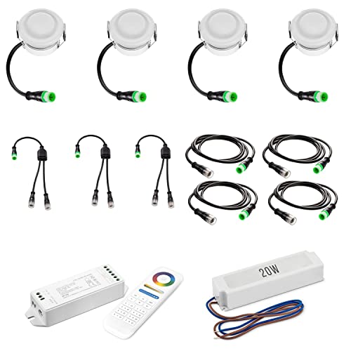 LEDANDO 4er Set LED IP65 Minispots - RGB + Warmweiß - dimmbar - Für Bad, Dusche, Wintergarten oder Terrassenüberdachung - Farbwechsel per Fernbedienung - Nische von LEDANDO