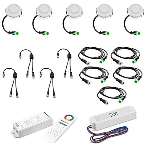 LEDANDO 5er Set LED IP65 Minispots - RGB + Warmweiß - dimmbar - Für Bad, Dusche, Wintergarten oder Terrassenüberdachung - Farbwechsel per Fernbedienung - Nische von LEDANDO