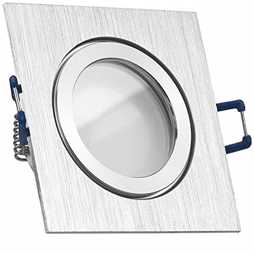 LEDANDO IP44 LED Einbaustrahler Set Bicolor (chrom/gebürstet) mit LED GU5.3 / MR16 Markenstrahler 5W - warmweiss - Feuchtraum/Badezimmer - LED Spot 5 Watt - Spritzwasserschutz von LEDANDO