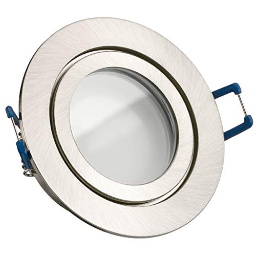 LEDANDO IP44 LED Einbaustrahler Set EXTRA FLACH (35mm) in Silber gebürstet mit LED Spot 5W DIMMBAR - 3.000 Kelvin warmweiss - 110° - tauschbar - Badezimmer von LEDANDO