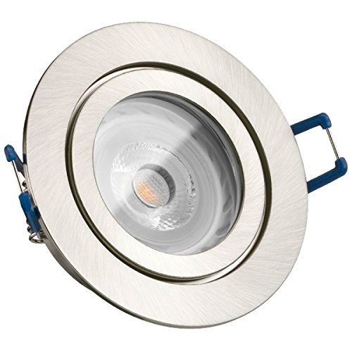 LEDANDO IP44 LED Einbaustrahler Set Silber gebürstet mit LED GU10 Markenstrahler 7W - warmweiss - 30° Abstrahlwinkel - Feuchtraum/Badezimmer - 50W Ersatz - A+ - LED Spot 7 Watt - Einbauleuchte rund von LEDANDO