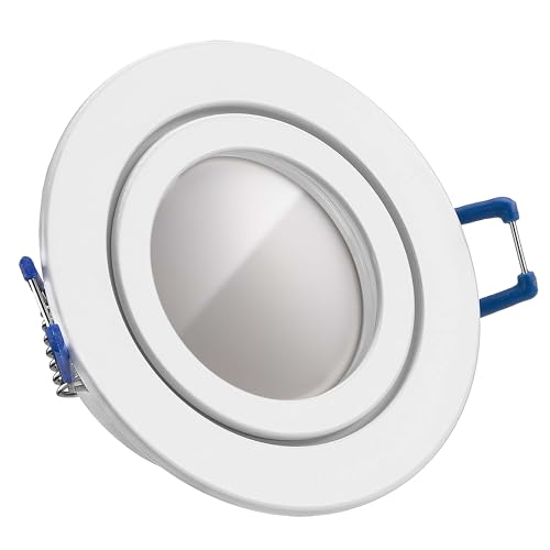 LEDANDO IP44 LED Einbaustrahler Set Weiß matt mit LED GU10 Markenstrahler 5W DIMMBAR - warmweiss - 110° Abstrahlwinkel - Feuchtraum/Badezimmer - 35W Ersatz - A+ - LED Spot 5 Watt rund von LEDANDO