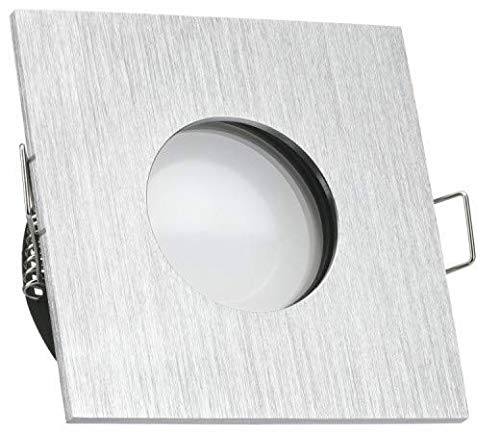 LEDANDO IP65 LED Einbaustrahler Set Aluminium gebürstet mit LED GU10 Markenstrahler 5W - warmweiss - Feuchtraum/Bad - LED Spot 5 Watt - Einbauleuchte eckig von LEDANDO