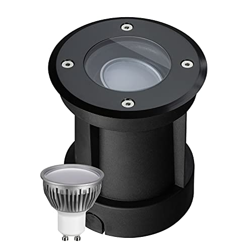 LEDANDO LED Bodeneinbaustrahler Set - Schwenkbar und Dimmbar - Schwarz - 5W LED GU10 warmweiß - rund - IP67 von LEDANDO