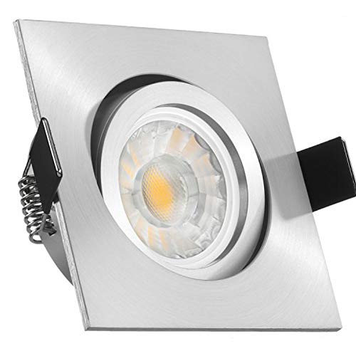 LEDANDO LED Einbaustrahler Set Aluminium matt mit COB LED GU10 Markenstrahler 7W DIMMBAR - warmweiss 3000K - 40° Abstrahlwinkel - 570 Lumen - 50W Ersatz - COB LED Spot 7 Watt - Einbauleuchte LED von LEDANDO