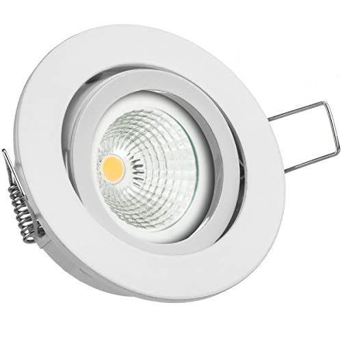 LEDANDO LED Einbaustrahler Set EXTRA FLACH (35mm) in Weiß mit LED Markenleuchtmittel 5W DIMMBAR - 2.700 Kelvin warmweiss - 60° Abstrahlwinkel - schwenkbar - 35W Ersatz - COB LED Spot 5 Watt von LEDANDO