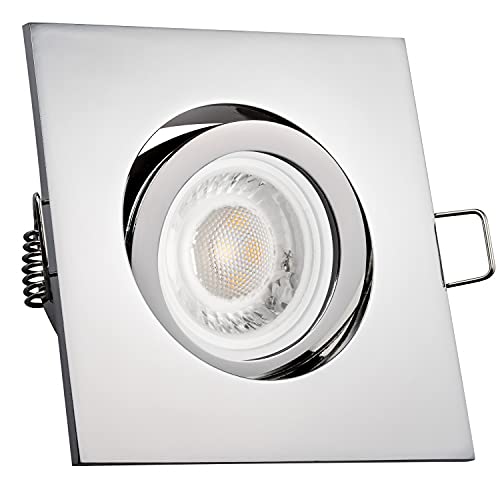 LEDANDO LED Einbaustrahler Set extra flach in edelstahl/silber gebürstet mit 5W Leuchtmittel 3000K warmweiß - 60° Abstrahlwinkel - 50W Ersatz - eckig von LEDANDO