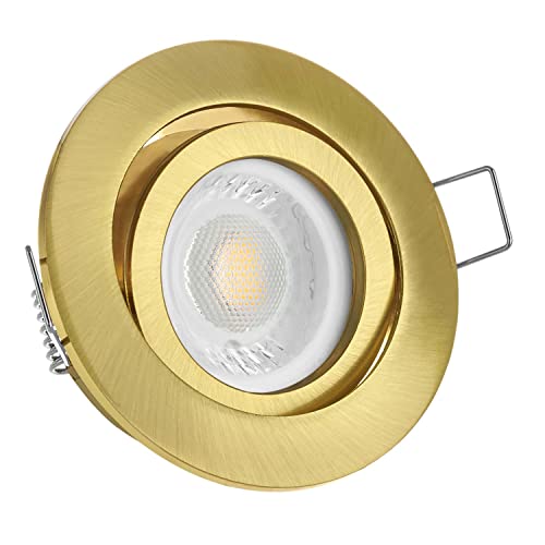 LEDANDO LED Einbaustrahler Set extra flach in gold/messing mit 5W Leuchtmittel 2700K warmweiß - dimmbar - 38° Abstrahlwinkel - 50W Ersatz - rund von LEDANDO