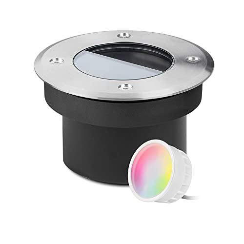 LEDANDO WiFi LED Bodeneinbaustrahler - silber - rund - RGB CCT - IP67-80mm - Tuya - Smart - Bodenspots - Bodenstrahler - Bodenlichter von LEDANDO