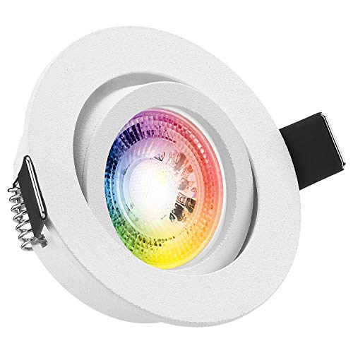 RGB LED Einbaustrahler Set GU10 in weiß matt mit 3W LED von LEDANDO - 11 Farben + Kaltweiß - inkl. Fernbedienung - dimmbar - rund von LEDANDO