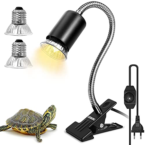 LEDBOKLI Schildkröte Wärmelampe - dimmbar Aquarium Reptilien Lampe, mit Clip E27 25/50W Lampen Halter UVA UVB 360° für Reptilien, Eidechsen, Schildkrötenschlangen,Haustier, Habitat von LEDBOKLI