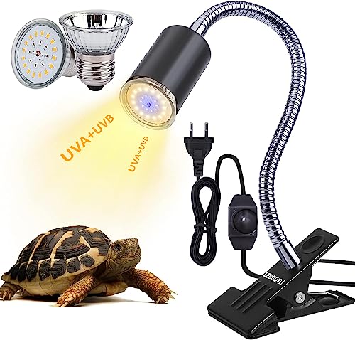 LEDBOKLI Schildkröte Wärmelampe - dimmbar Aquarium Reptilien Lampe, mit Clip E27 3.5/50W Lampen Halter UVA UVB 360° für Reptilien, Eidechsen, Schildkrötenschlangen,Haustier, Habitat von LEDBOKLI