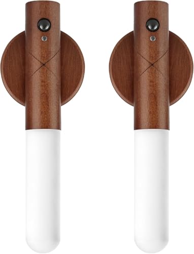 LEDBOKLI Aufladbar Wandleuchte Holz Innen, LED Nachtlicht mit Bewegungsmelder Batterie, USB 3 Farbtemperaturen & Dimmbar Wandlampe für Flur Treppen, Wohnzimmer Schlafzimmer Treppenhaus Flur - 2 Stück von LEDBOKLI
