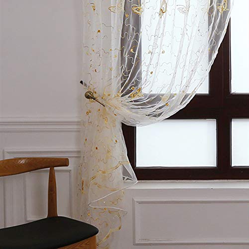 LEDDP gardinen Wohnzimmer Vorhang weiß Moderne Voile Panels Sheer vorhänge Voile net vorhänge Vorhänge Wohnzimmer Floral Schmetterling Sheer Vorhänge 100X200,Yellow von LEDDP