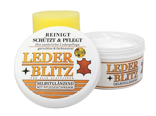LEDER- BLITZ – Lederpflege farblos für Jacken Handtaschen Schuhe Auto Sättel für Pferde Motorradbekleidung Sofa Möbel Premium Lederbalsam reinigt schützt und pflegt von LEDER- BLITZ