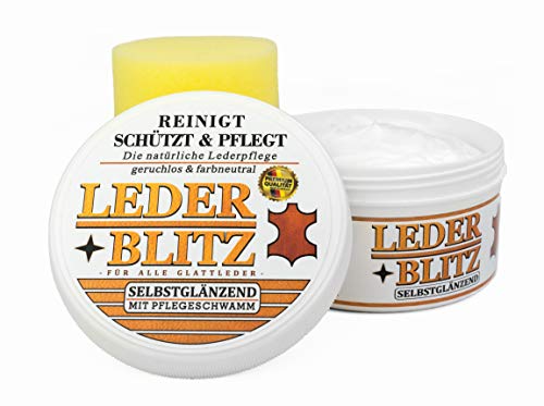 LEDER- BLITZ – Lederpflege farblos für Jacken Handtaschen Schuhe Auto Sättel für Pferde Motorradbekleidung Sofa Möbel Premium Lederbalsam reinigt schützt und pflegt von LEDER- BLITZ