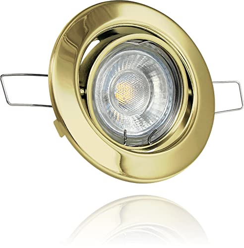 LEDFULL® LED Deckenstrahler Dimmbar Set inkl. 230V GU10 5W Spot Tageslicht/Gold Messing Einbaustrahler schwenkbar / 50W Strahler Ersatz von LEDFULL