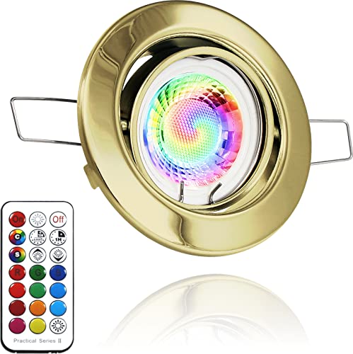 LEDFULL® LED Einbaustrahler Dimmbar Set inkl. RGB-W GU10 230V Spot 3W / Farbwechsel + Kaltweiß/Gold Messing Deckenstrahler schwenkbar von LEDFULL