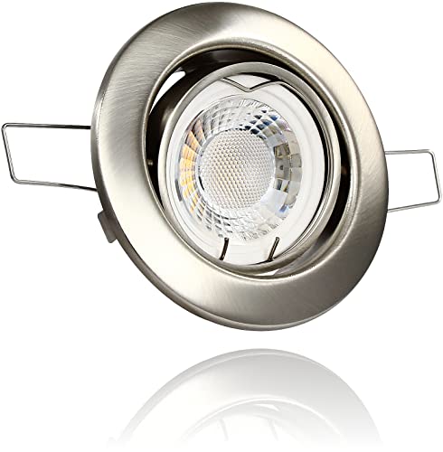 LEDFULL® LED Einbaustrahler Set Flach 230V Dimmbar Modul 5W Spot Warmweiß/Edelstahl gebürstet Deckenstrahler schwenkbar / GU10 MR16 Strahler Ersatz von LEDFULL
