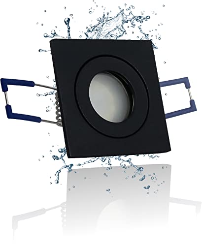 LEDFULL® Premium IP44 Mini Deckenstrahler Eckig Schwarz Set inkl. LED Flach Modul 230V Dimmbar MR11 35 mm Spot 3W Warmweiß/Bad Einbaustrahler Aussenbereich geeignet von LEDFULL