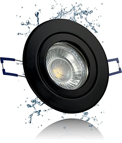 LEDFULL® Premium LED Bad Deckenstrahler Schwarz IP44 230V Dimmbar GU10 Spot Warmweiß 5W Hell & Sparsam Einbaustrahler Aussenbereich geeignet von LEDFULL