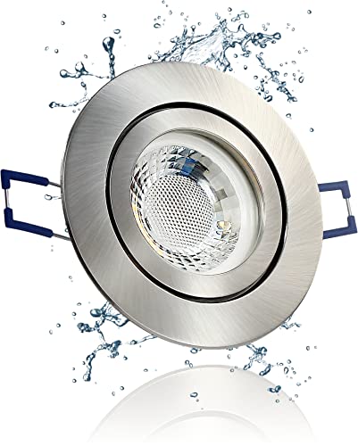 LEDFULL® Premium LED Bad Einbaustrahler IP44 Flach 230V Dimmbar Modul 5W Spot Warmweiß Strahler/Edelstahl gebürstet Deckenstrahler Außen geeignet von LEDFULL