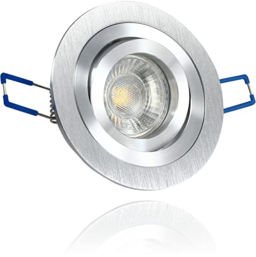 LEDFULL® Premium LED Deckenstrahler 230V Dimmbar inkl. GU10 Spot Warmweiß 5W - Hell & Sparsam/Alu gebürstet Einbaustrahler rund von LEDFULL