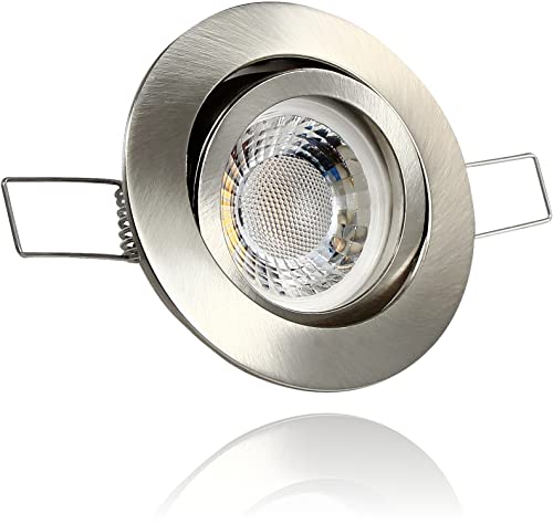 LEDFULL® Premium LED Einbaustrahler 230V Flach Dimmbar Modul 5W Spot Warmweiß/Edelstahl gebürstet Deckenstrahler schwenkbar / GU10 MR16 Strahler Ersatz von LEDFULL
