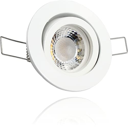 LEDFULL® Premium LED Einbaustrahler Dimmbar Flach 230V Modul 5W Spot Warmweiß - Hell & Sparsam/Deckenstrahler Weiß schwenkbar / GU10 Strahler Ersatz von LEDFULL