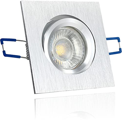 LEDFULL® Premium LED Einbaustrahler Dimmbar Set inkl. 230V GU10 5W Spot Tageslicht/Alu gebürstet Deckenstrahler eckig schwenkbar / 50W Strahler Ersatz von LEDFULL