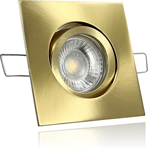 LEDFULL® Premium LED Einbaustrahler Dimmbar Set inkl. 230V GU10 5W Spot Warmweiß/Gold gebürstet Deckenstrahler eckig schwenkbar / 50W Strahler Ersatz von LEDFULL