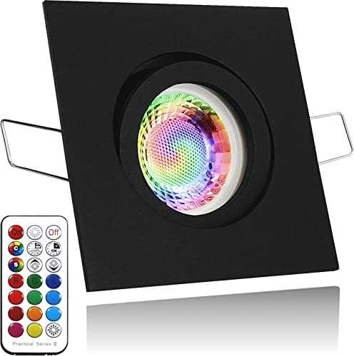 LEDFULL® Premium LED Einbaustrahler RGB Farbwechsel + Kaltweiß 230V Dimmbar GU10 Spot 3W - Hell & Sparsam/Deckenstrahler Schwarz eckig schwenkbar von LEDFULL