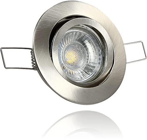 LEDFULL® Premium LED Einbaustrahler Set GU10 Dimmbar 230V 5W Spot Warmweiß/Edelstahl gebürstet Deckenstrahler schwenkbar / 50W Strahler Ersatz von LEDFULL